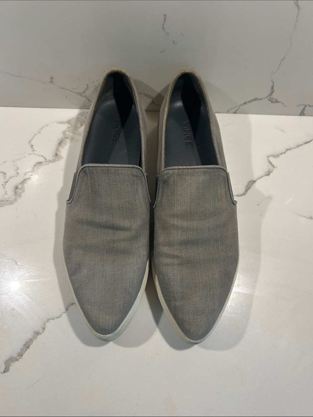 Vince Gray Canvas Pointed-Toe Slip-On Loafers